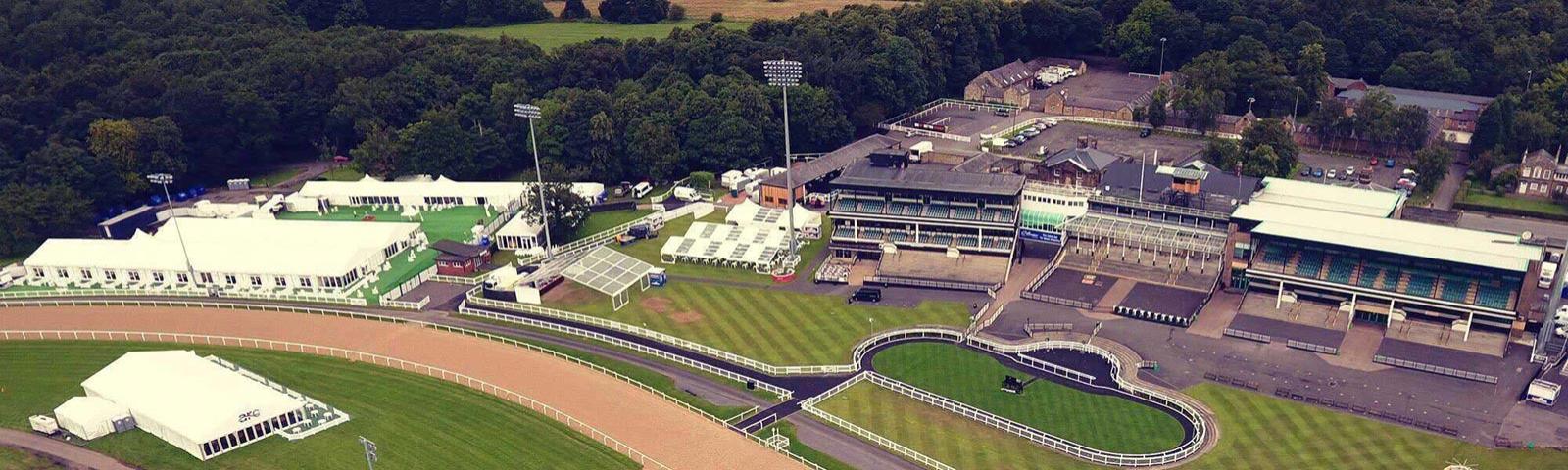 An aerial view across an empty Newcastle Racecourse